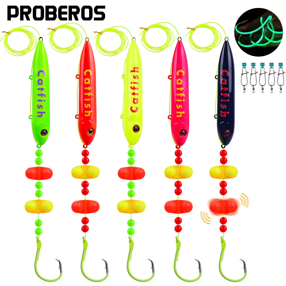 

PROBEROS 5pcs For Catfish in Freshwater Lake Catfish Rig With Rattler & 3D Eyes-Premium Fishing Gear For Catfish 8/0 10/0 Hooks