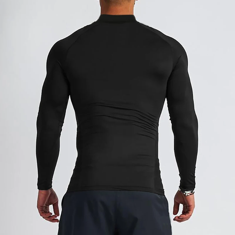 Turtleneck Compression Long T Shirt Mens Skinny Gym Clothing Workout Tees Shirt Autumn Bodybuilding Fitness Tight Sports Tops