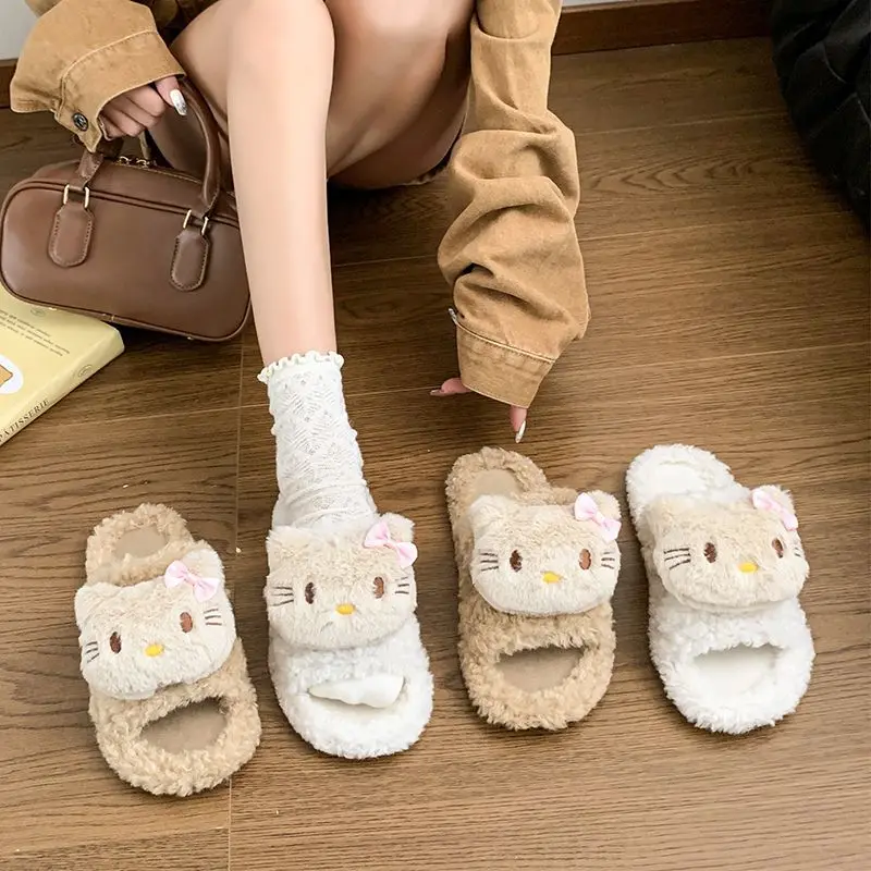 Cartoon animation peripheral Hello Kitty cute cotton slippers Sanrio autumn and winter new anti-slip warm and thickened slippers