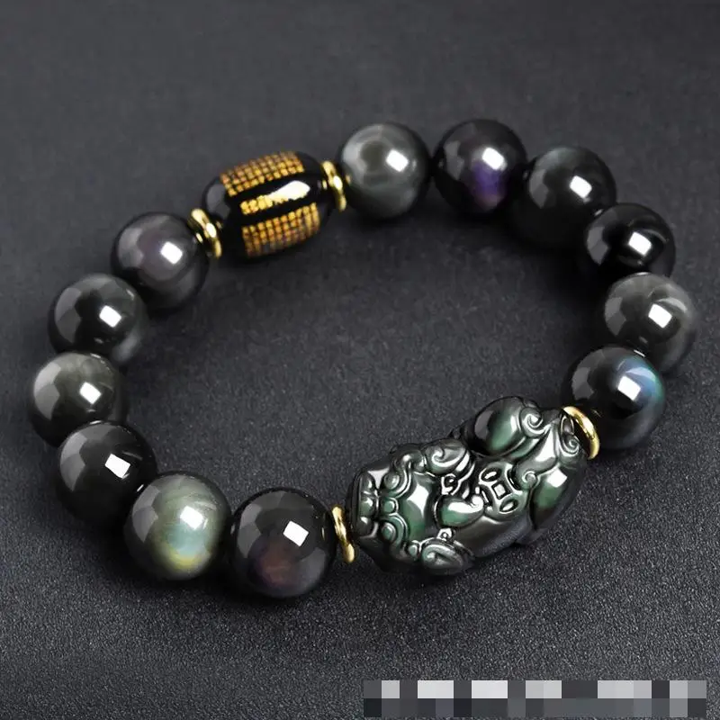 

Natural Obsidian Stone Bracelets Men Women Pulsera Feng Shui Genuine Colorful Obsidian Crystal Wealth Pixiu Lucky Bracelets