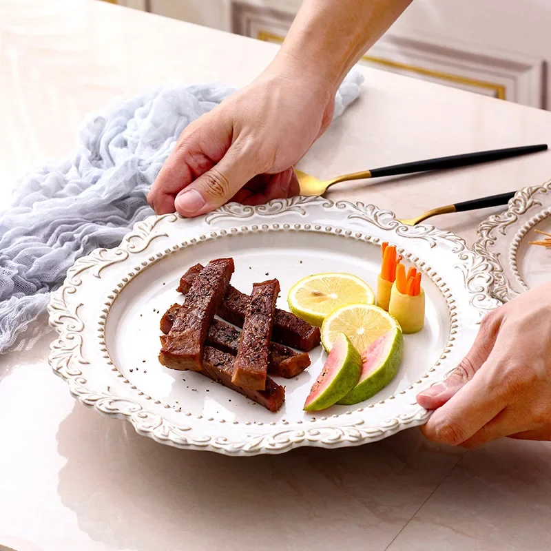 

Керамическая тарелка в стиле французского ретро, белая рельефная европейская посуда Pratos De Jantar Conjunto, устойчивая к высоким температурам, для домашнего использования, 접시