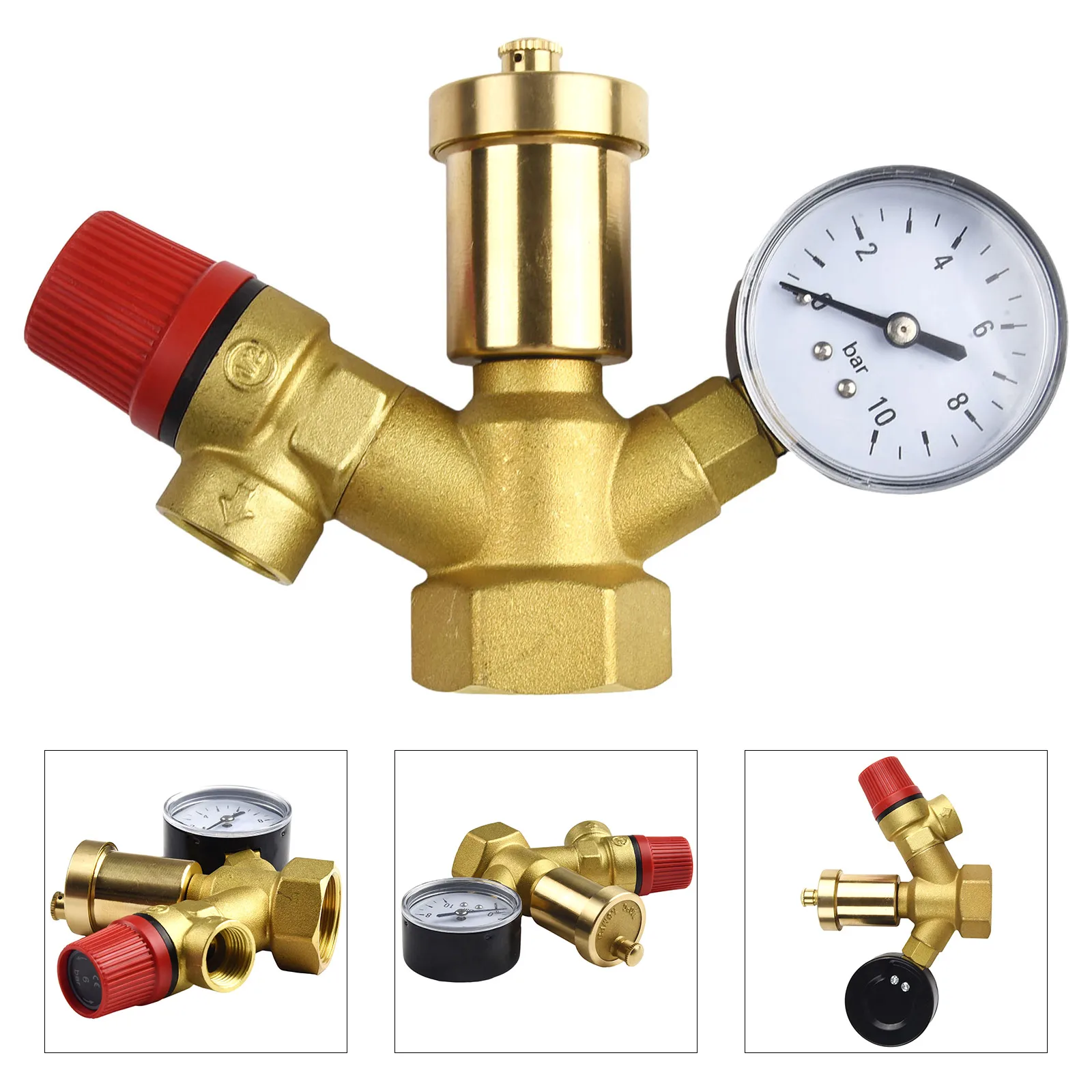Pressure Relief Safety Group Valve 3 Bar with Manometer 0 10 Bar Display and 1 Inch Threaded Connection for Boilers up to 50kW