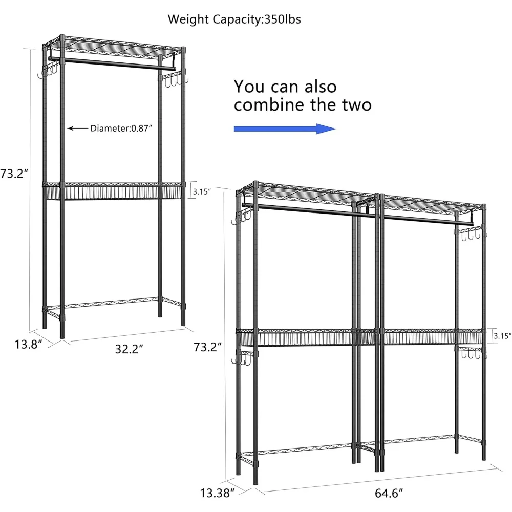 رف تجفيف الملابس بطبقتين قابل للتعديل مع رف تخزين وخطافات جانبية لتنظيم الغسيل