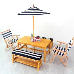 Kids Indoor Outdoor Table & Chairs Set Outdoor Furniture Patio Wooden Tables and Bench with Umbrella for Picnic