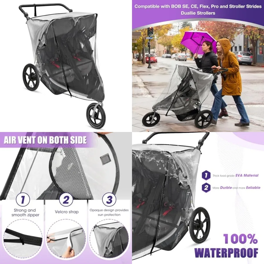 

Stroller Rain Cover Compatible with BOB Gear Duallie Strollers, Weatherproof, Protect from Rain Sun Dust (Jogger not Included )
