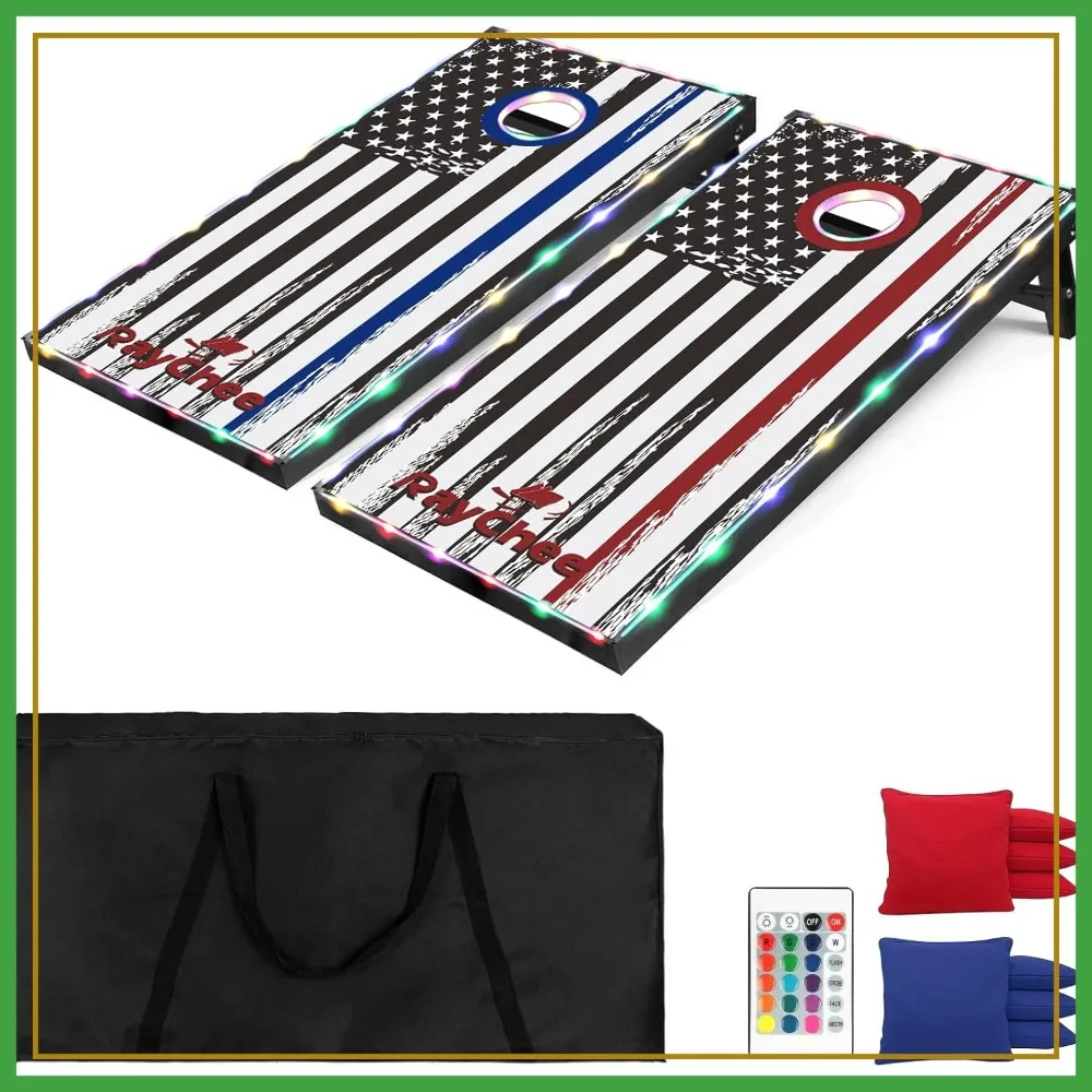 

LED Cornhole Set, 3x2ft/4x2ft Cornhole Board Game, Light-Up Border, 8 Bean Bags, Carrying Case for Outdoor