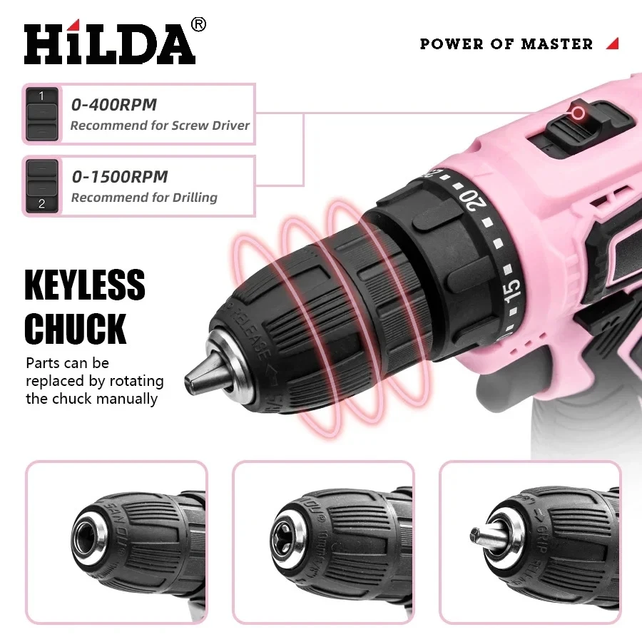 HILDA Electric Drill 12V Cordless Drill Electric Screwdriver Mini Wireless Power Driver DC Lithium-Ion Battery