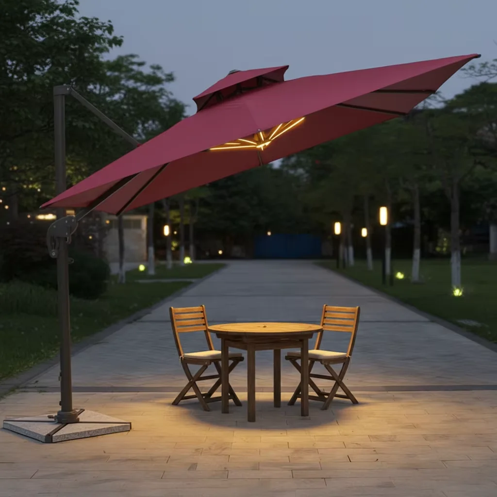 UV Protection Solar Parasol Big Size Sun Patio Umbrella for Outdoor Beach Garden Hotels Parks with Light