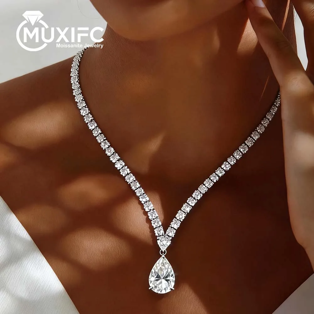 

MUXIFC 6 CT Pear Cut Moissanite Pendant Full Moissanite Tennis Necklace S925 Silver Luxury D Color Choker Fine Jewelry Certified
