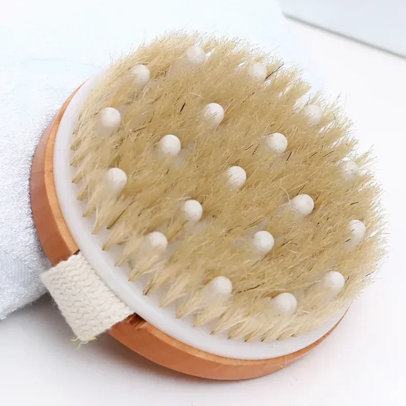 2 in 1 Dry Skin Body Massage Brush Natural Bristle Dead Skin Remover Anti Cellulite Exfoliates Blood Circulation Massage Tools