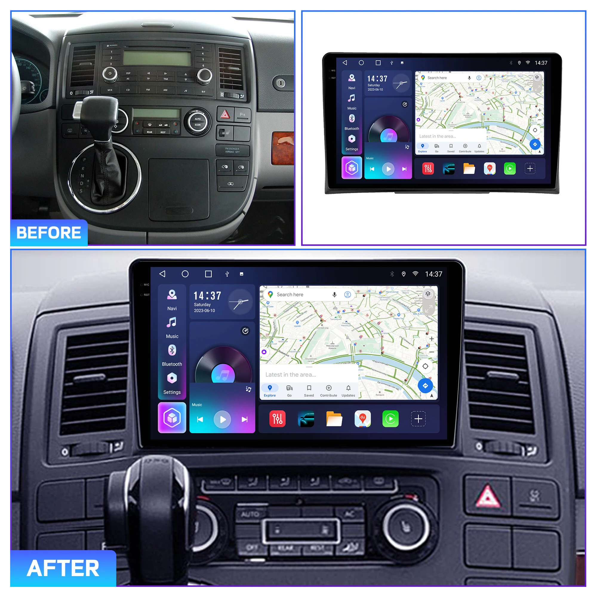 Penhui Android Car DVD Player 2 Din for Volkswagen Multivan T5 2003-2015 Multimedia Screen with DSP, Bluetooth, Audio & CarPlay