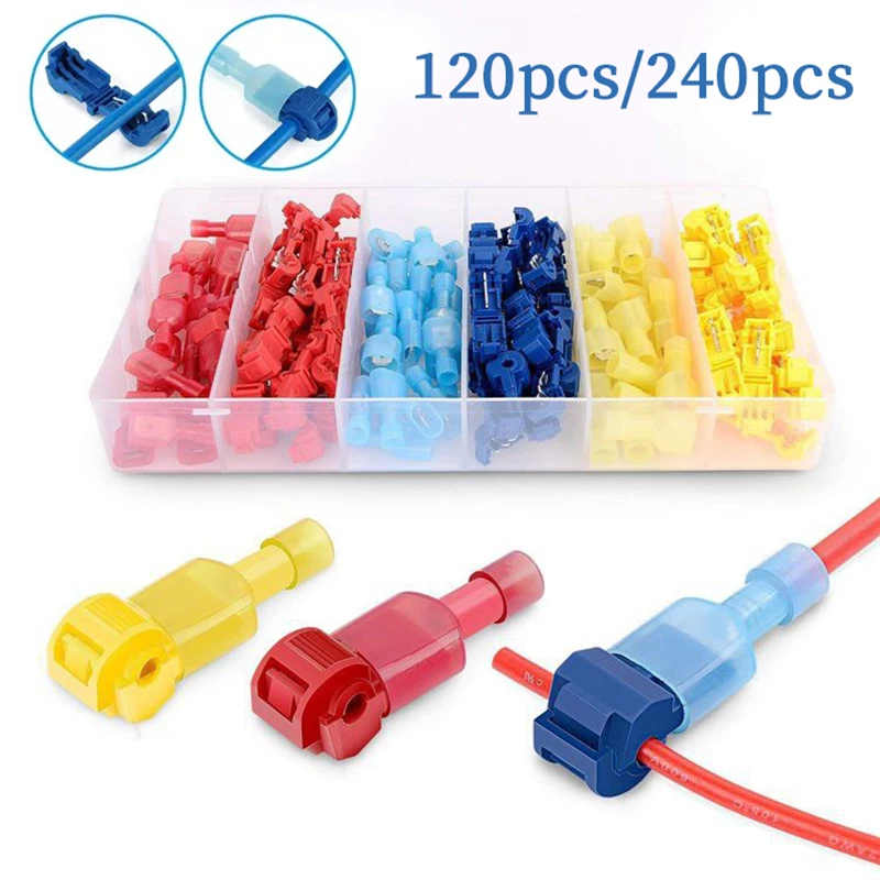 120pcs/60set,240pcs/120set Boxed, T-shaped tap connector kit, insulated cathode terminal quick engagement tap, quick disconnect