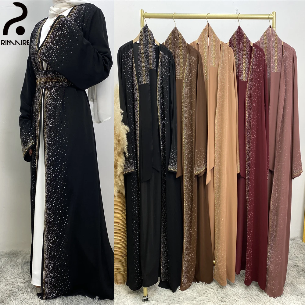 

Diamonds Long Sleeves Abayas for Women High Quality Muslim Dresses Islamic Ladies Casual Abaya Gifts Party Wholesale RIMAIRE