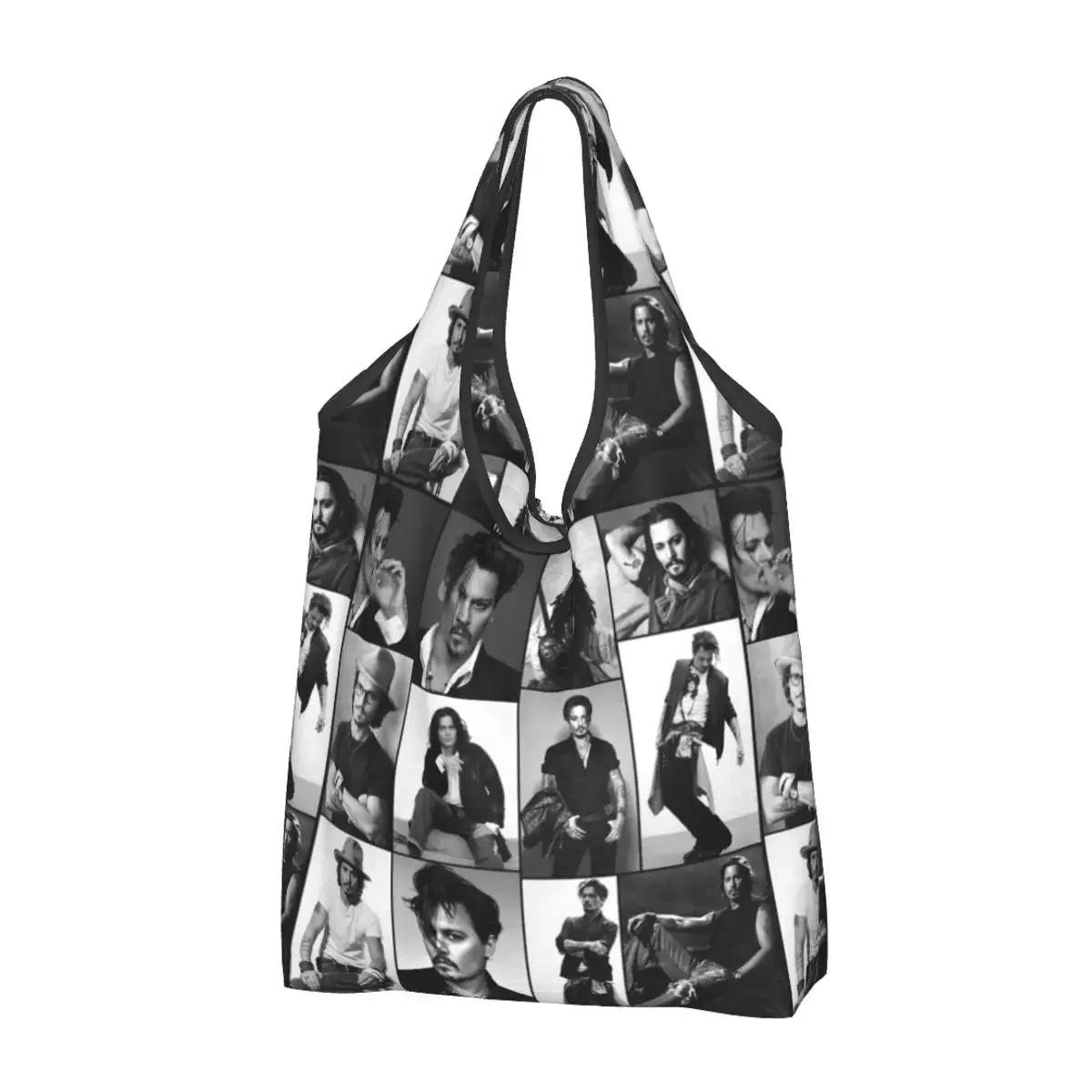 Depp Collage Shopping Bag Reusable Grocery Tote Bags Ripstop Large Capacity Recycling Bags Washable Handbag