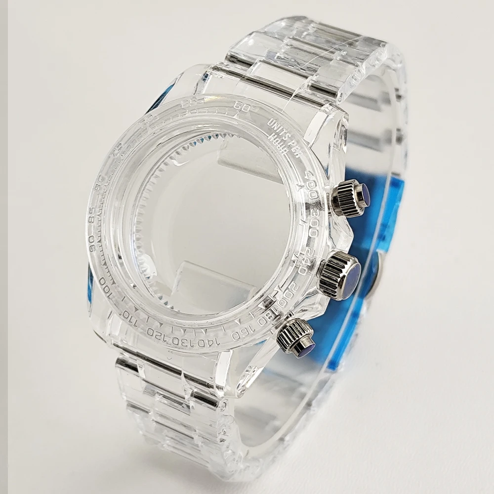 

39.5mm VK63 Transparent Men's Watches Case Fits VK63 Movement Case And 20mm Strap Watch Accessories Watch Parts Watch Box