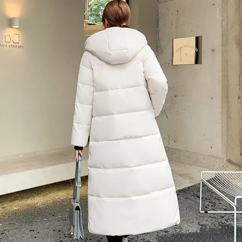 Płaszcz Zimowy Ciepły z Kapturem Damska Kurtka Watowana Bawełną 2025 Nowa Moda Jednolity Kolor Temperament Damska Kurtka Puchowa Bawełniana H363