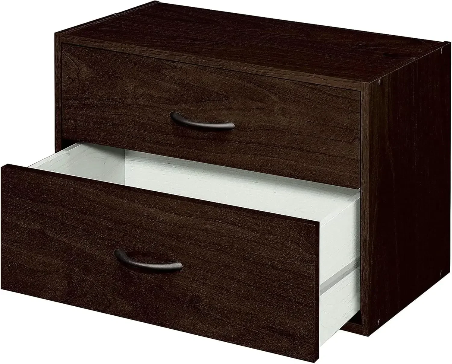 2 Tier Stackable Wooden Drawer Storage Organizer W/ Handles for Home, Office, Closet, Bedroom, and Bathroom, Espresso