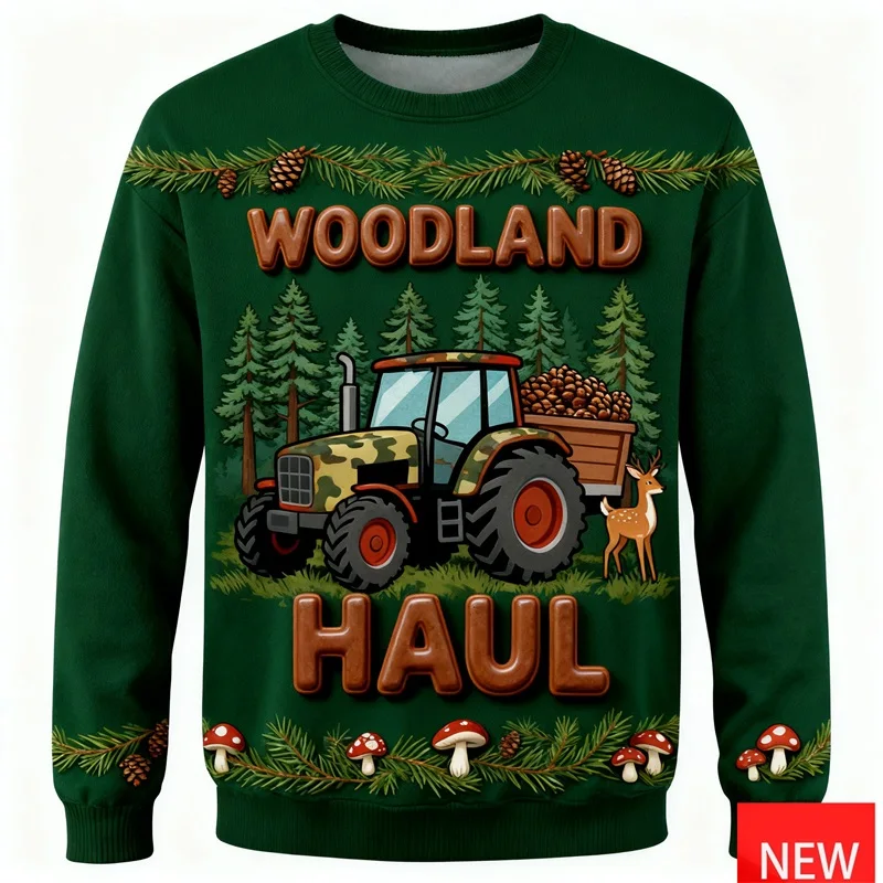 عيد الميلاد جرار زراعي الجرافيك البلوز للرجال النساء ثلاثية الأبعاد طباعة عيد الميلاد للجنسين مضحك القبيح عيد الميلاد سترة جديدة في عيد الميلاد البلوز