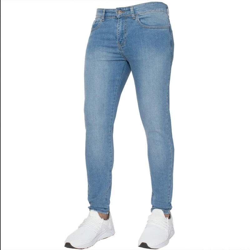 Pantalones vaqueros elásticos ajustados para hombre, pantalones de mezclilla ajustados de algodón elástico a la moda, pantalones de lápiz de talla grande, pantalones casuales de Color puro