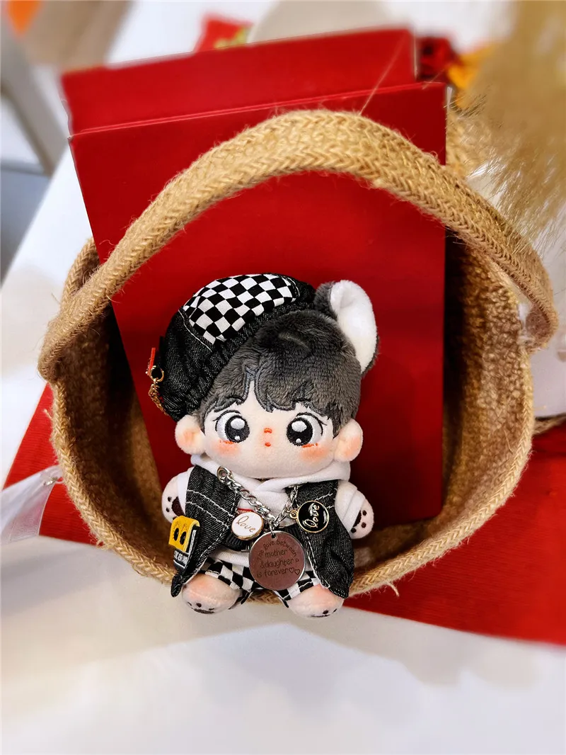 New 10CM Idol Cotton Doll Clothes Cool White Hoodie Plaid Shorts 10CM Plush Stuffed Doll Accessories