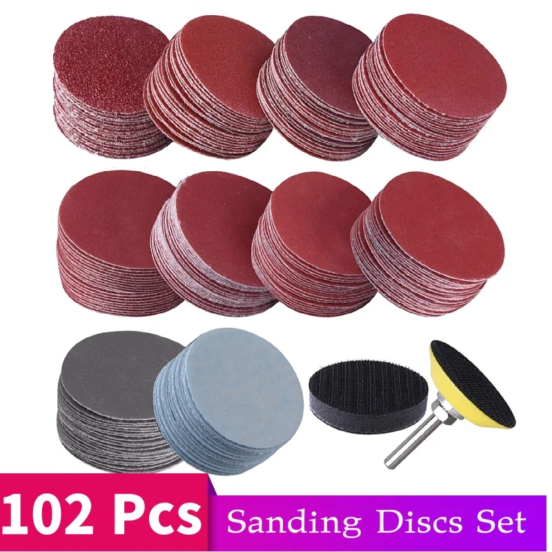 100pcs 50mm 2 Inch Sander Disc Sanding Discs 80-3000 Grit Paper with 2Inch Abrasive Polish Pad Plate + 1/4 Inch Shank for Polish