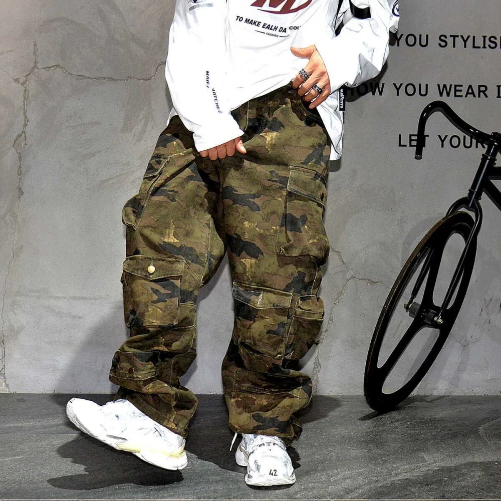 High Quality Vintage Multi-Pocket Camo Cargo Pants Mens Clothing High-End Fabric Tactical Baggy Pants Thick Casual Work Trousers