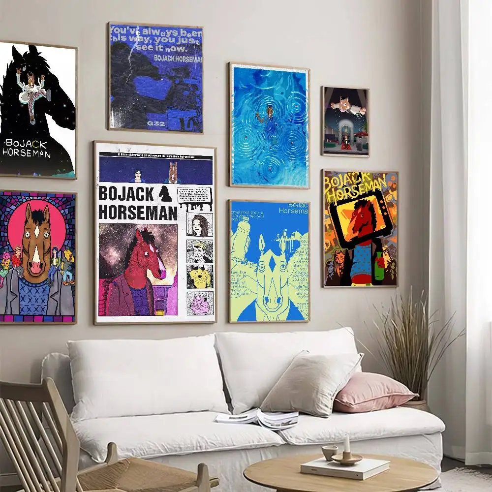 Anime-Klassiker B-BoJack Art Horseman Klassische Vintage-Poster Dekoration Gemälde Wandkunst Weißes Kraftpapier Kawaii Raumdekoration