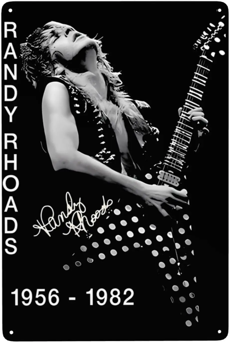 Randy Music Rhoads Retro Metal Tin Sign 8x12 Inch For Home Decoration Bar Cafe Club Wall Decoration Sign, White