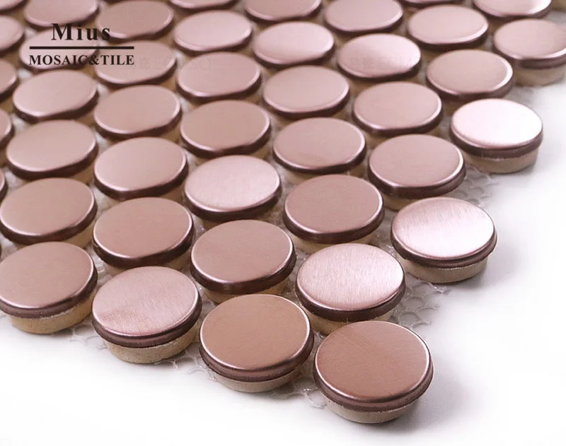 Rose gold penny round stainless steel mosaic tle DIY wall paper for kitchen backsplash