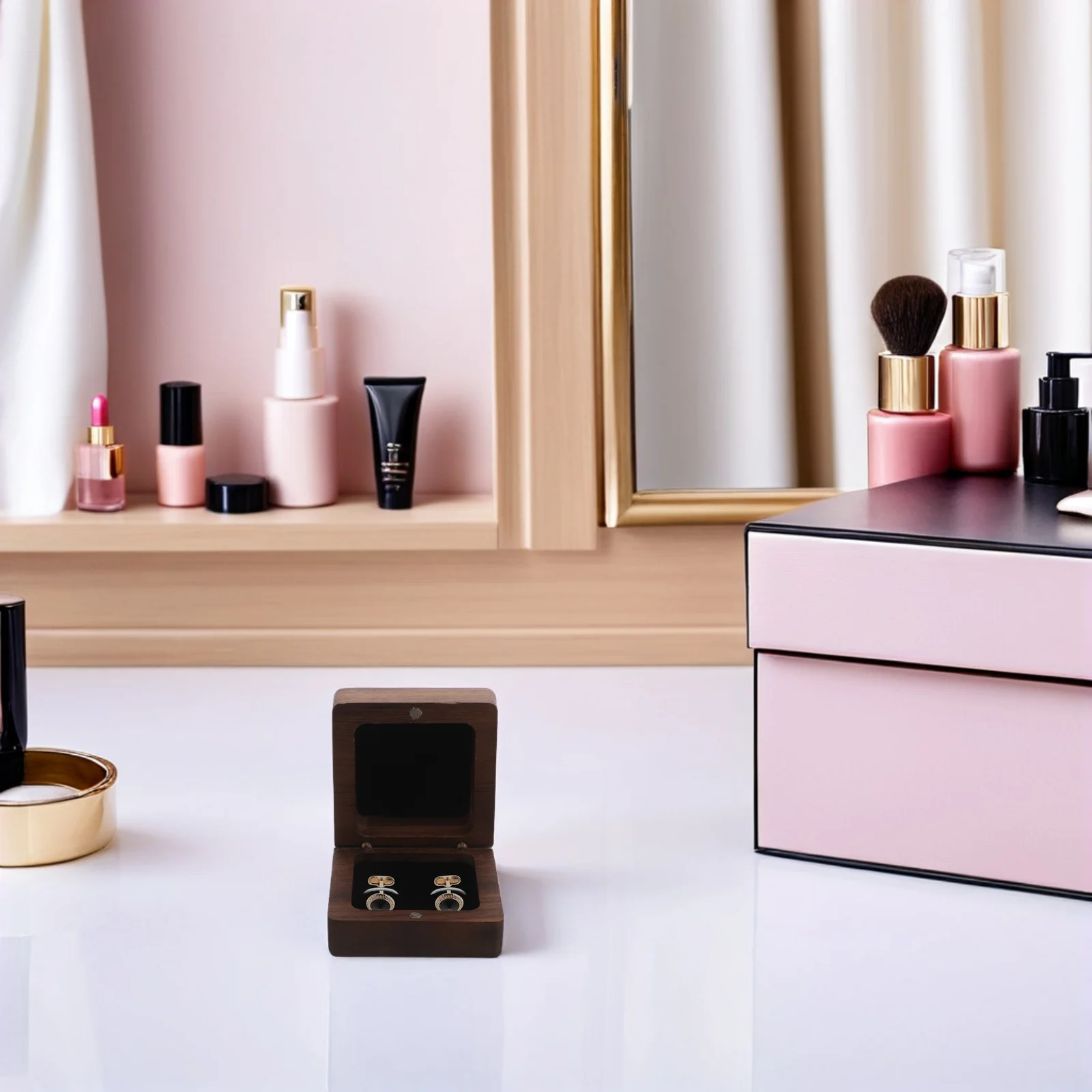 

Black Walnut Wooden Cufflink Box Square Tie Clip Holder Jewelry Display Case Ring Organizer for Men Travel Use