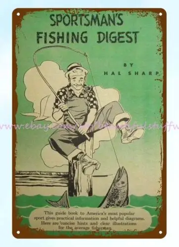 drawing room wall 1956 Sportsman's Fishing Digest cover art metal tin sign