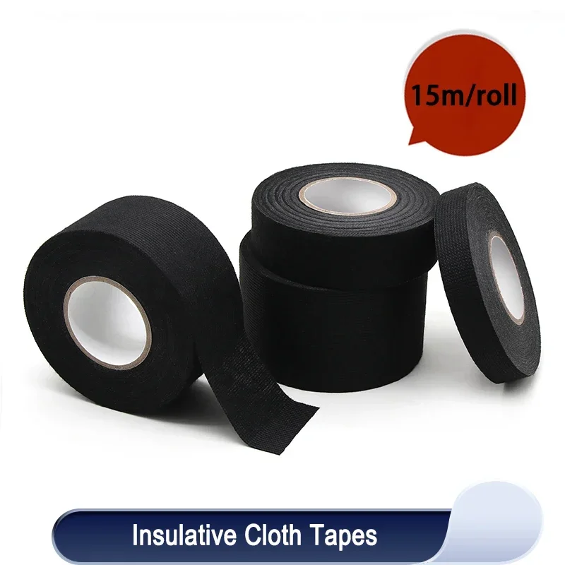 

1/3/5 roll Heat-resistant Adhesive Cloth Fabric Tape 9-50mm For Automotive Cable Tape Harness Wiring Loom Electrical Heat Tapes