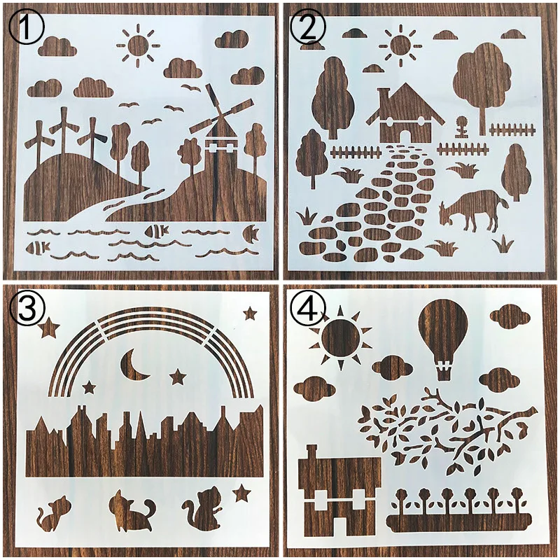 4Pcs Bird Unicorn Stencil Set Art Stencil Set Template Animal Pastoral Stencil Stencils for Graffiti Templates Wall Decals Cake