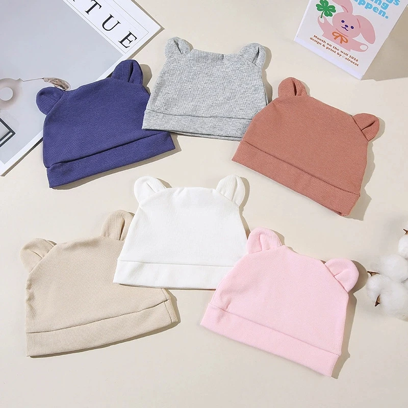 

0-6months Cute Bear Ear Newborn Baby Cotton Beanie Baby Girls Infant Soft Turban Hat Bonnet Baby Item Newborn Hospital Hat
