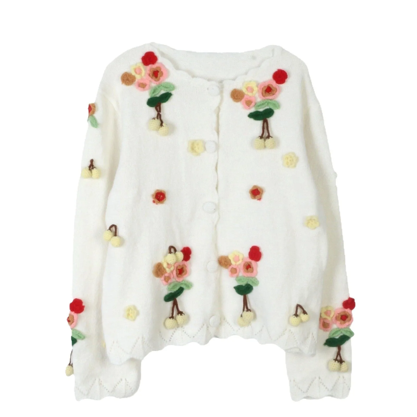 

Осень-зима 2025 г., свитер ручной работы с цветочным принтом в стиле бохо, вязаный кардиган, женский вязаный кардиган с круглым вырезом и длинными рукавами, куртки