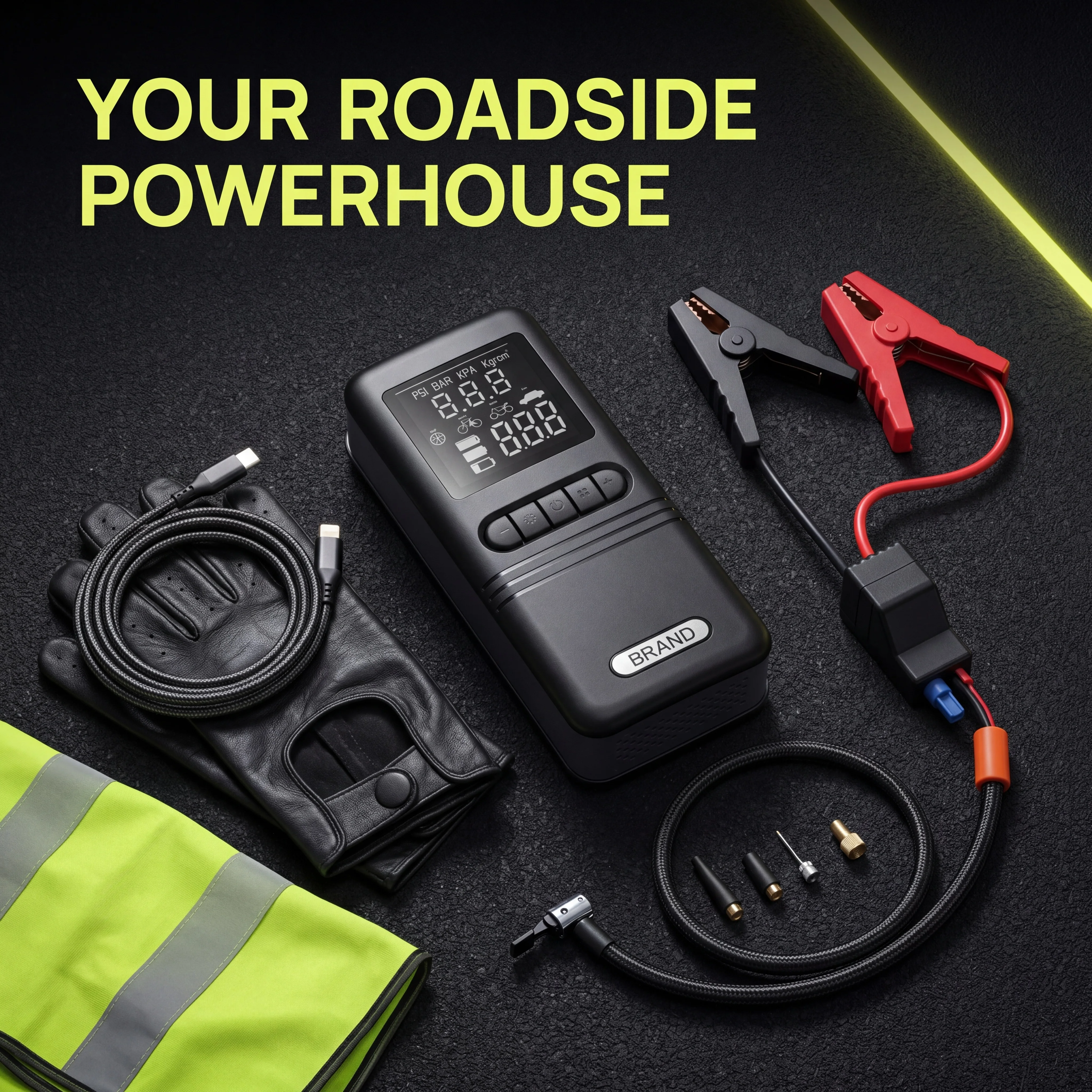 

PR-865 500A Car Jump Starter 2-in-1 Emergency Battery Booster 150PSI Tire Inflator Air Pump Power Bank SOS Light for Car Bicycle
