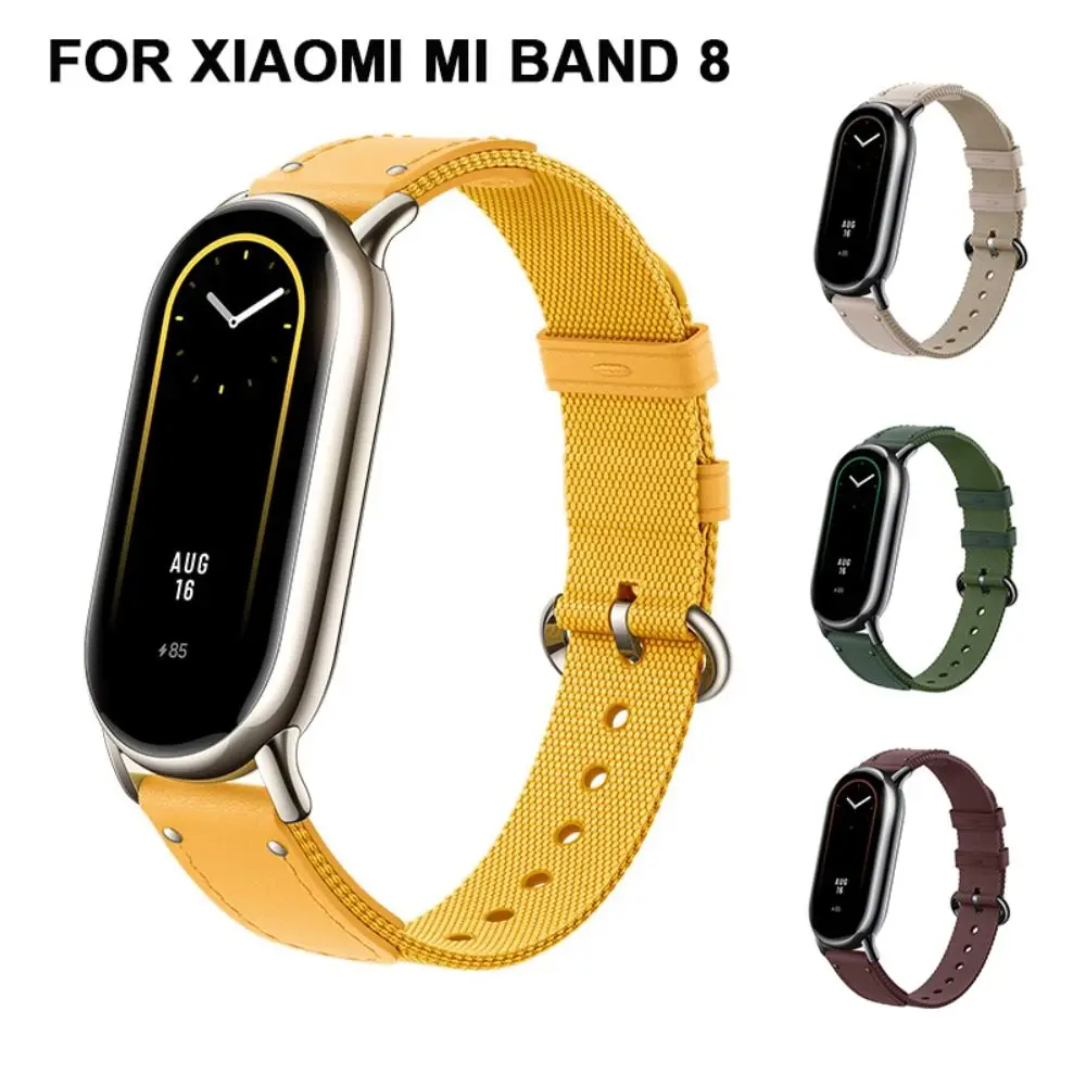 Xiaomi Mi Band 8用のナイロンストラップ,レザーストラップ,スマートブレスレット,新品