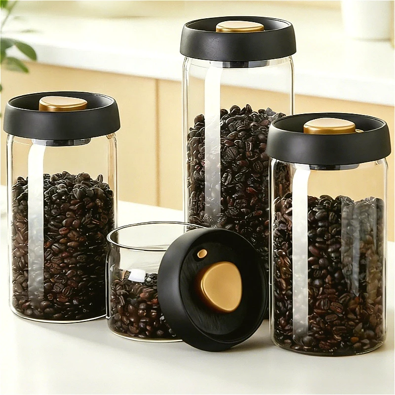 Recipiente de Vidrio Hermético para Almacenamiento de Granos de Café, Frasco Sellado para Cocina, Contenedor a Prueba de Humedad