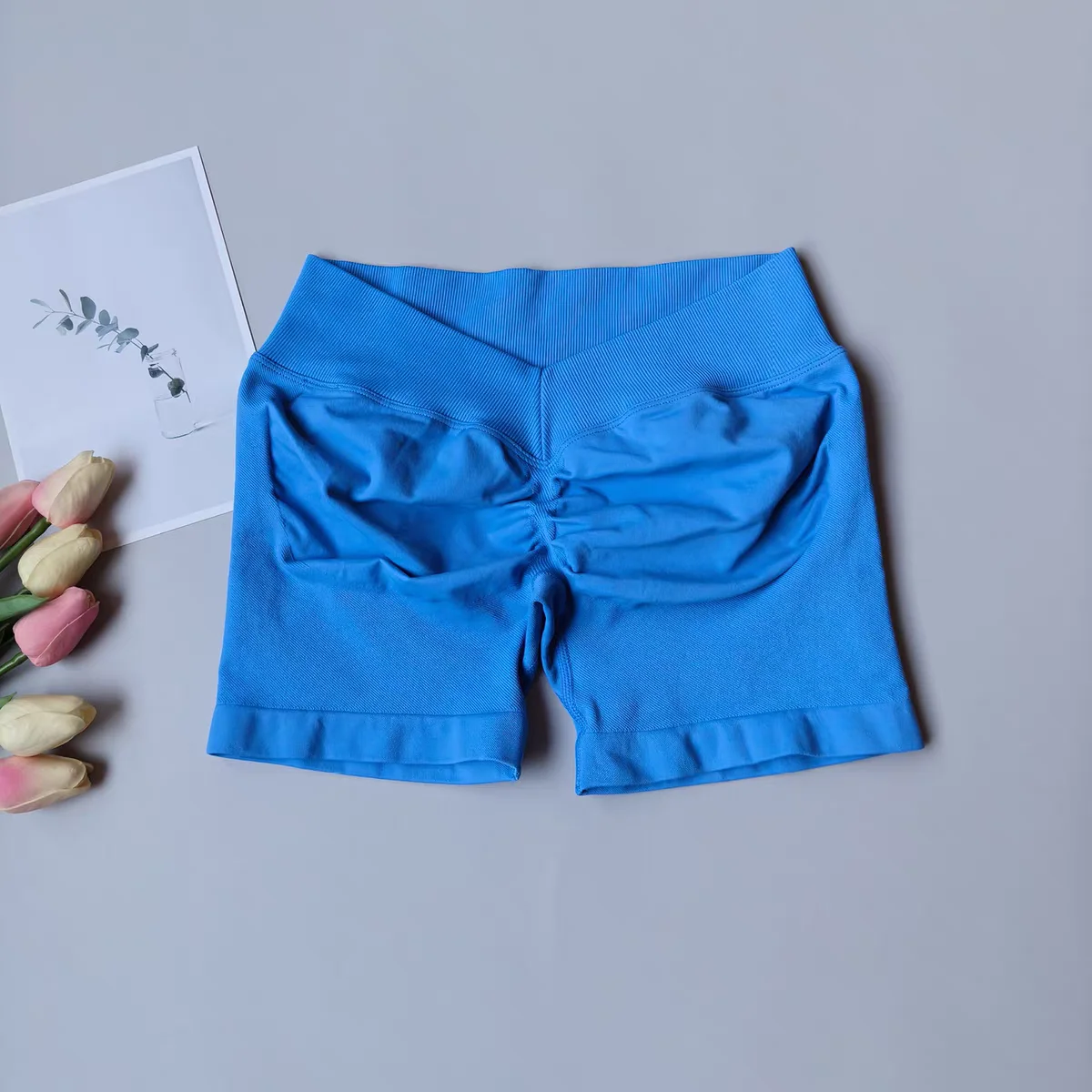 Nahtlose Yoga-Shorts für Damen, V-Rücken, Taillenbetonung, Workout, Fitness, Po-Lifting, Gym, schnelltrocknende Laufshorts, Sportbekleidung, Sport-Shorts – Detail 3