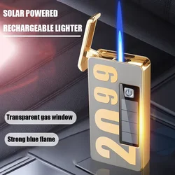 Solar Charging Electronic Induction Ignition Butane Gas Lighter Jet Flame Visual Oil Tank Igniter Smoking Accessories Gadgets