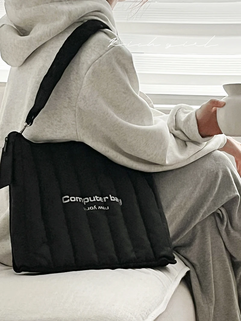 Ins حقيبة يد سوداء حقيبة كمبيوتر محمول حافظة كمبيوتر 12 13 13.3 14 بوصة غطاء كم محمول ماك بوك اير برو ريدمي ماك كتاب حقيبة كتف للكمبيوتر المحمول