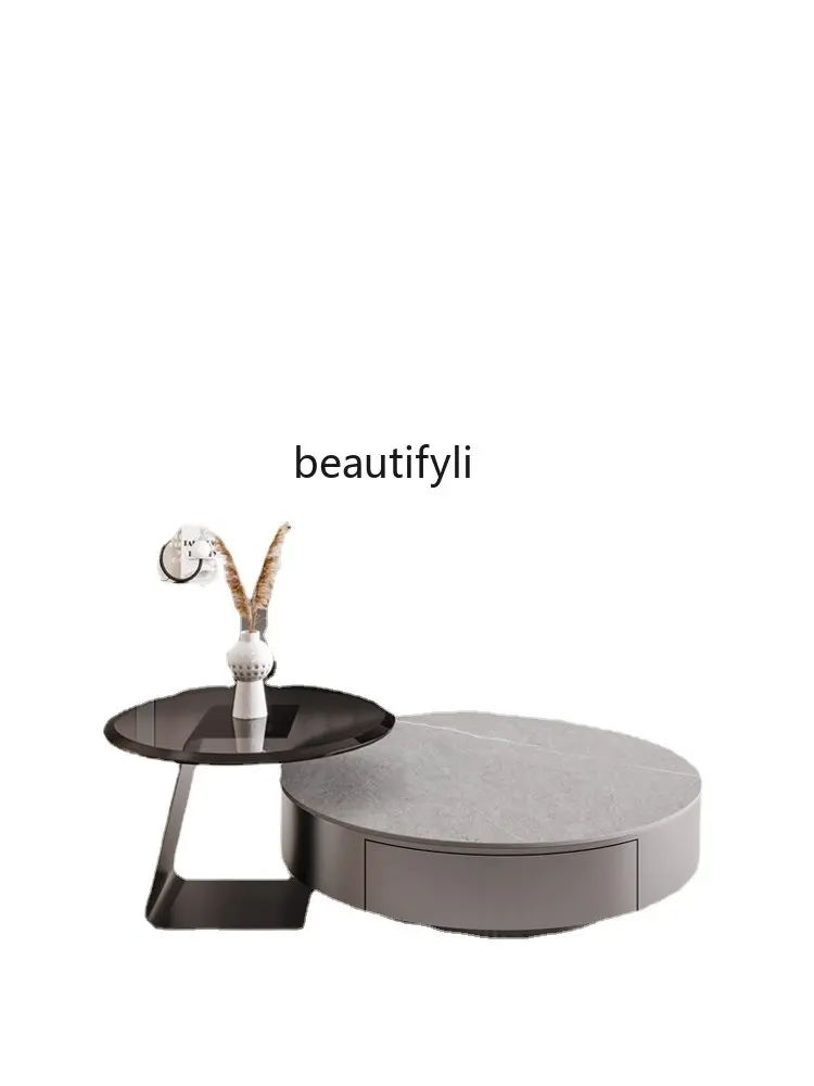 

Italian Light Luxury Stone Plate Coffee Table round Size Assemblage Zone Drawer Living Room Home Modern Minimalist