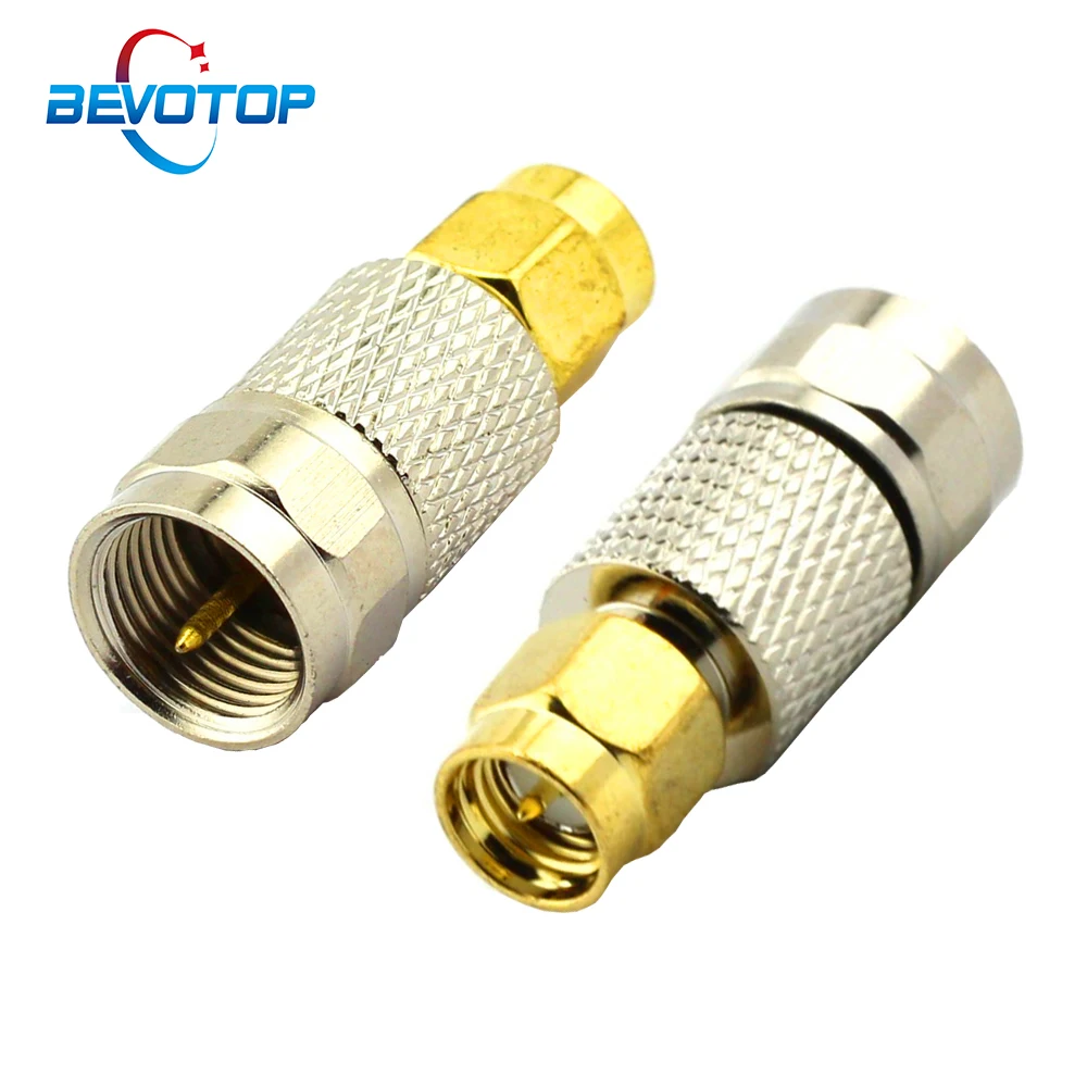 10 PCS/lot SMA Male Plug to F Type Male Plug Straight RF Coaxial Adapter F Connector To SMA Convertor Gold Tone