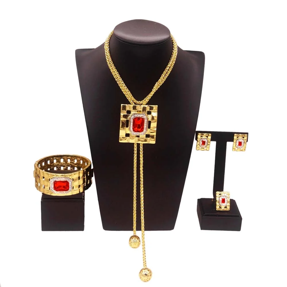 High Quality Opal Jewelry Set Fashion Gold Plated Long Chian Necklace for Women Free Shipping African Party Accessories