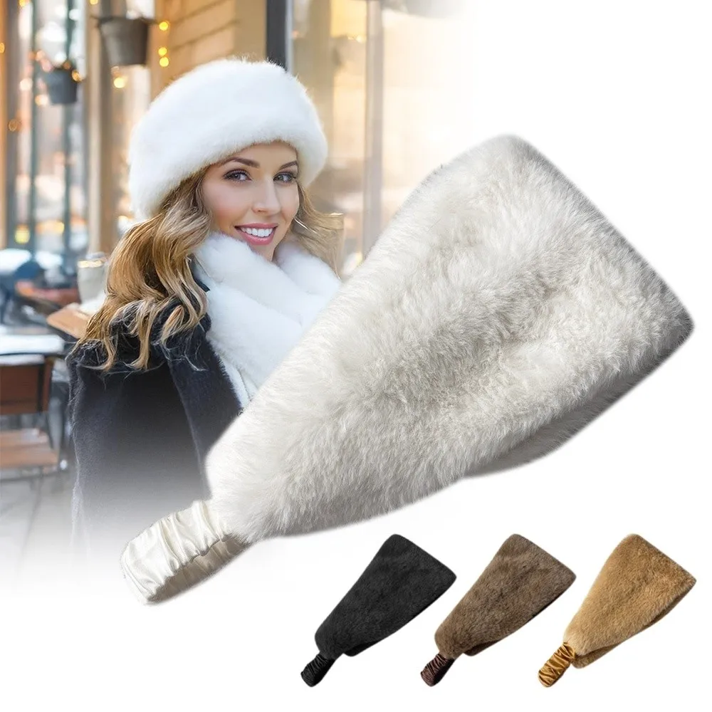 New Wide Design Fluffy Headband Solid Color Imitation Fur Hair Band Elastic Soft Headwear Daily Wear