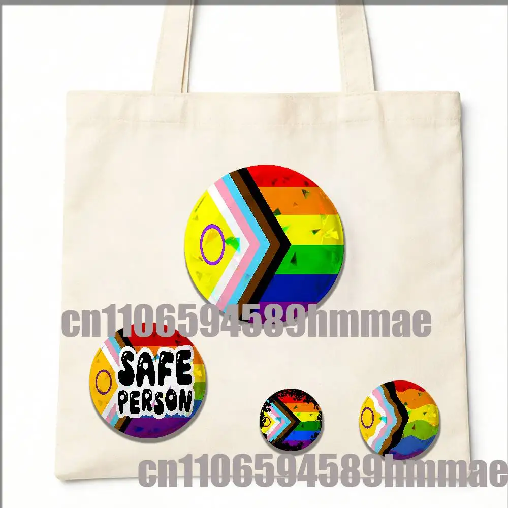 

For Intersex Inclusive Progress Pride Flag LGBTQ Rainbow Safe Person Emblem Round Pins Insignia Badge Cover Ornament 75mm