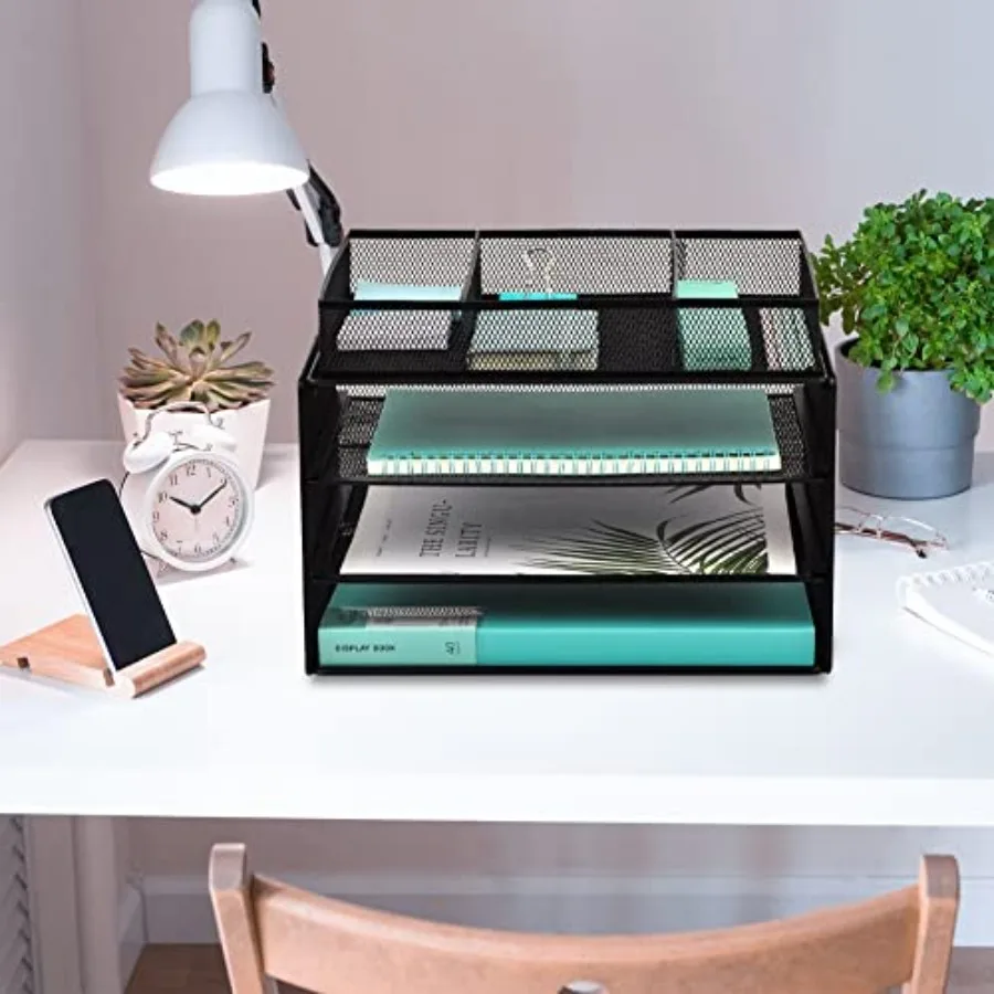 منظم ملفات مكتب شبكي من 3 طبقات مع درج للمكتب المنزلي باللون الأسود - حل فعال لفرز الحروف وتخزين المستندات #6