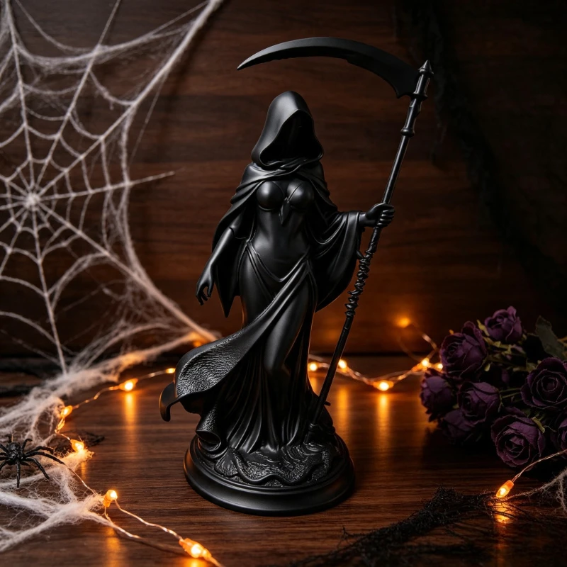 Hooded Faceless Death Goddess Figurine Reaper Statue Eerie Gothic Tabletop Decor Room Decoration Unique Novelty Gift