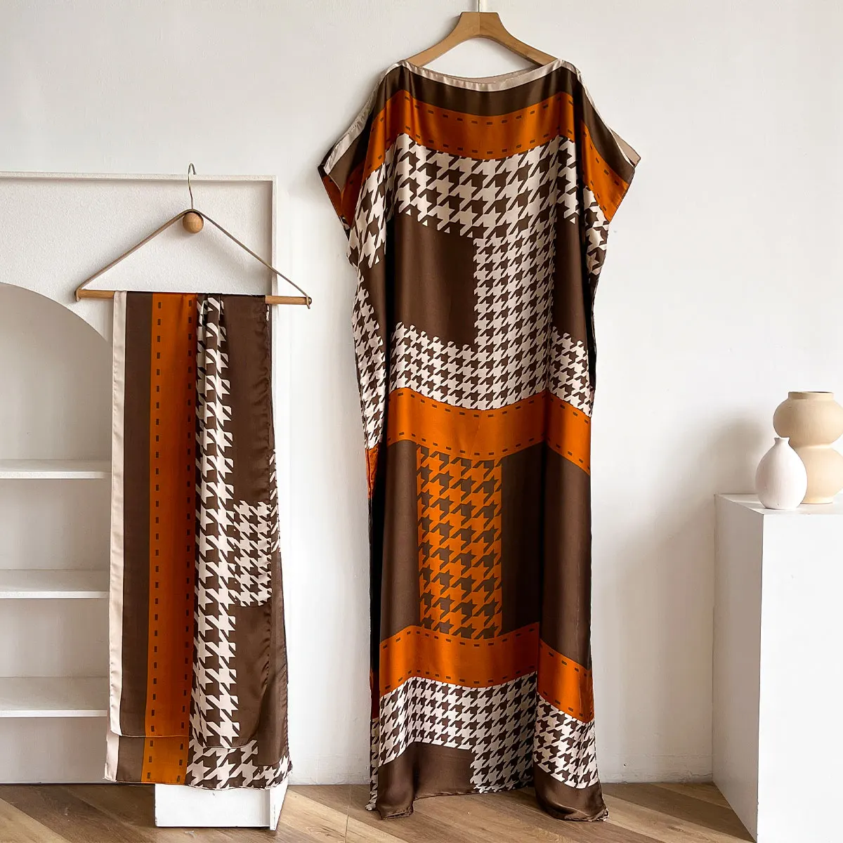 Summer New Fashion African Dresses For Women Elegant Printed Silk Muslim Lady Long Hijab Kaftan Dress Oversize Kuwait Abaya 2025
