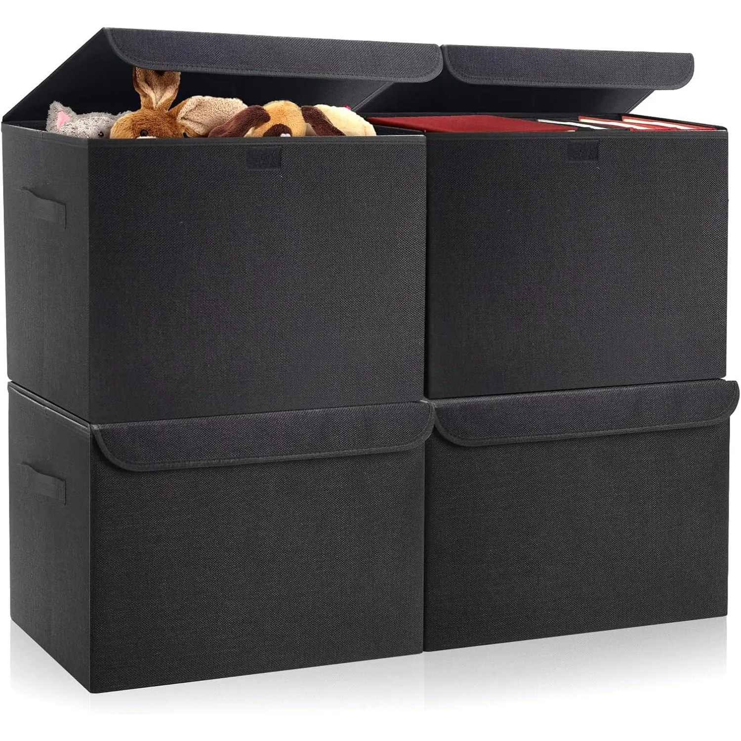

Large 22 Quart Linen Fabric Foldable Storage Bin Cube Organizer Basket with Flip-Top Lid & Handles, Clothes Blanket Box